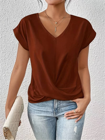 Leichtes Damen Kurzarm-Top – V-Ausschnitt & Twist-Detail vorne