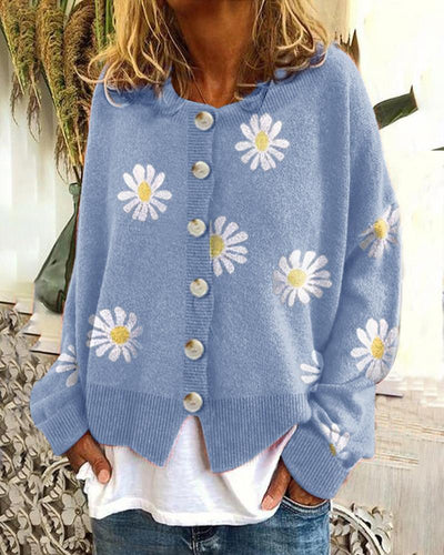 Daisy-Strick-Cardigan | Florale Eleganz | Komfortabler Chic