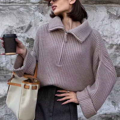 Pullover mit Reißverschluss und weitem Kragen | Stilvolle Bequemlichkeit | Moderner Chic