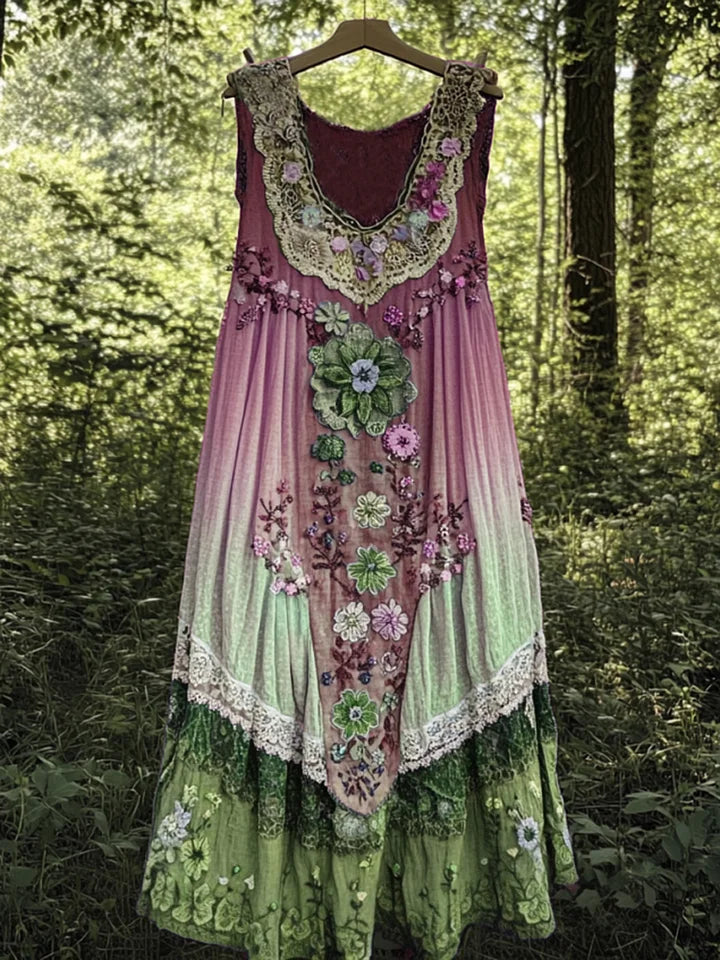 Evabella – Flickwerk-Kunst-Leinen-Tank Kleid