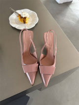 Damen Sandalen Mit Quadratischer Schnalle Spitze Stiletto Mittelhoch – Elegante Absätze in Rosa