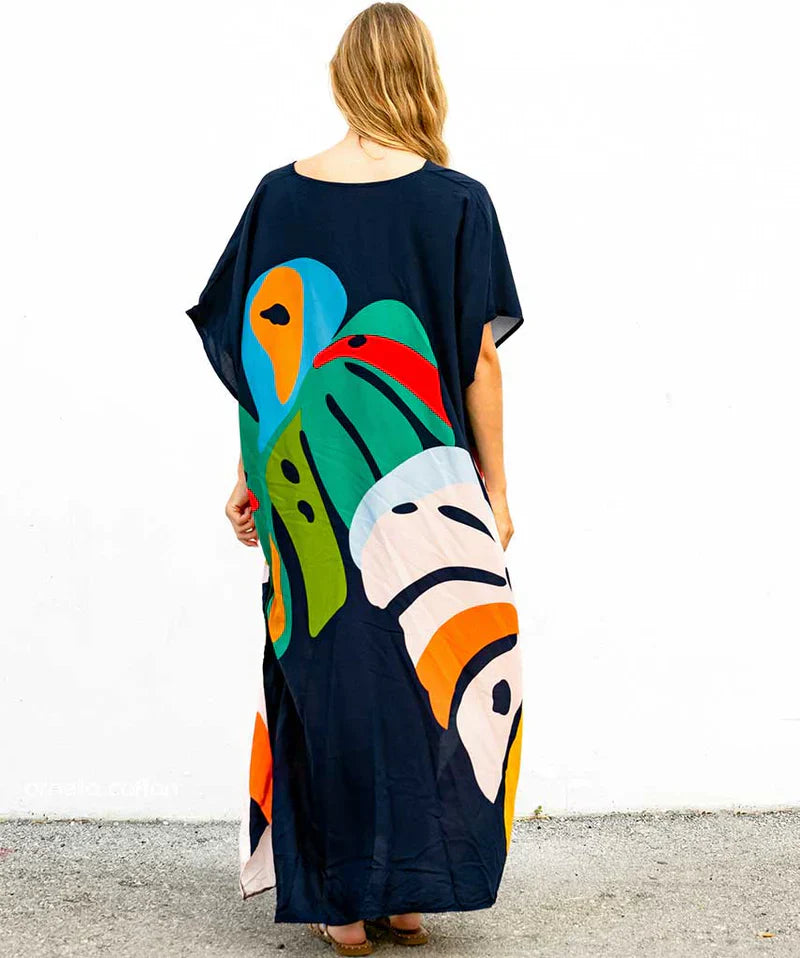 Maxikleid mit tropischem Print | Oversized & Luftig | Sommerlicher Kaftan-Look