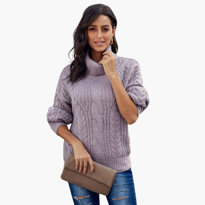 Damen pullover mit Rollkragen und Zopfmuster