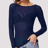 Sophia - Lässiges, durchsichtiges Langarm-Oberteil für Damen in Blau