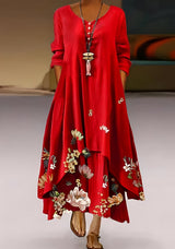Belle - Stilvolles, locker sitzendes Kleid mit Print für Damen in Rot
