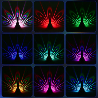 PeacockGlow LED-Projektionlampe – Dekorative Lampe mit Fernbedienung und Farbeffekten