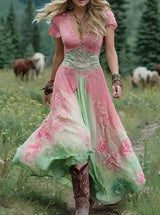 Erica - Stilvolles Maxikleid mit Blumenmuster für Damen in Rosa