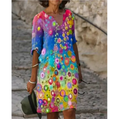 Pepijn | Mini Kleid mit Blumendesign und V-Ausschnitt für Damen