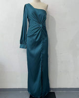 Helena - Elegantes One-Shoulder-Kleid mit Schlitz für Damen in Dunkelblau