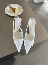 Damen Sandalen Mit Quadratischer Schnalle Spitze Stiletto Mittelhoch – Elegante Absätze in Weiß