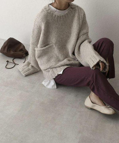 Oversized Strickpullover | Grobstrick & Tasche | Lässiger Komfort