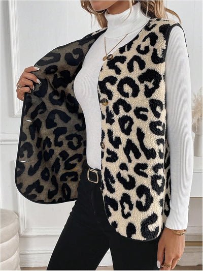 Clara | Weste Leopardenmuster, V-Ausschnitt, Ärmellose Weste