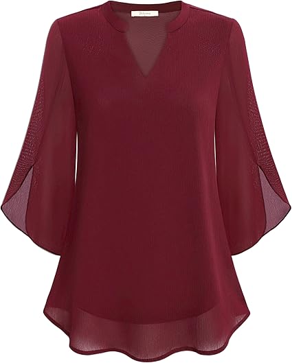 Marijana – Chiffon Bluse in A Linie Mit V-Ausschnitt