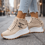 Damen Chunky Denim Sneaker Mit Schnürung Im Street Style in Khaki