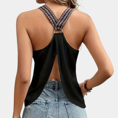 Cassandra - Schickes Schwarzes V-Ausschnitt Damen Shirt