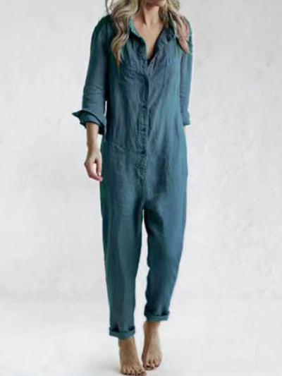 Geknöpfter langärmliger Jumpsuit