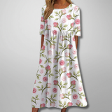 Gail – Florales Damen Maxikleid in Weiß-Rosa