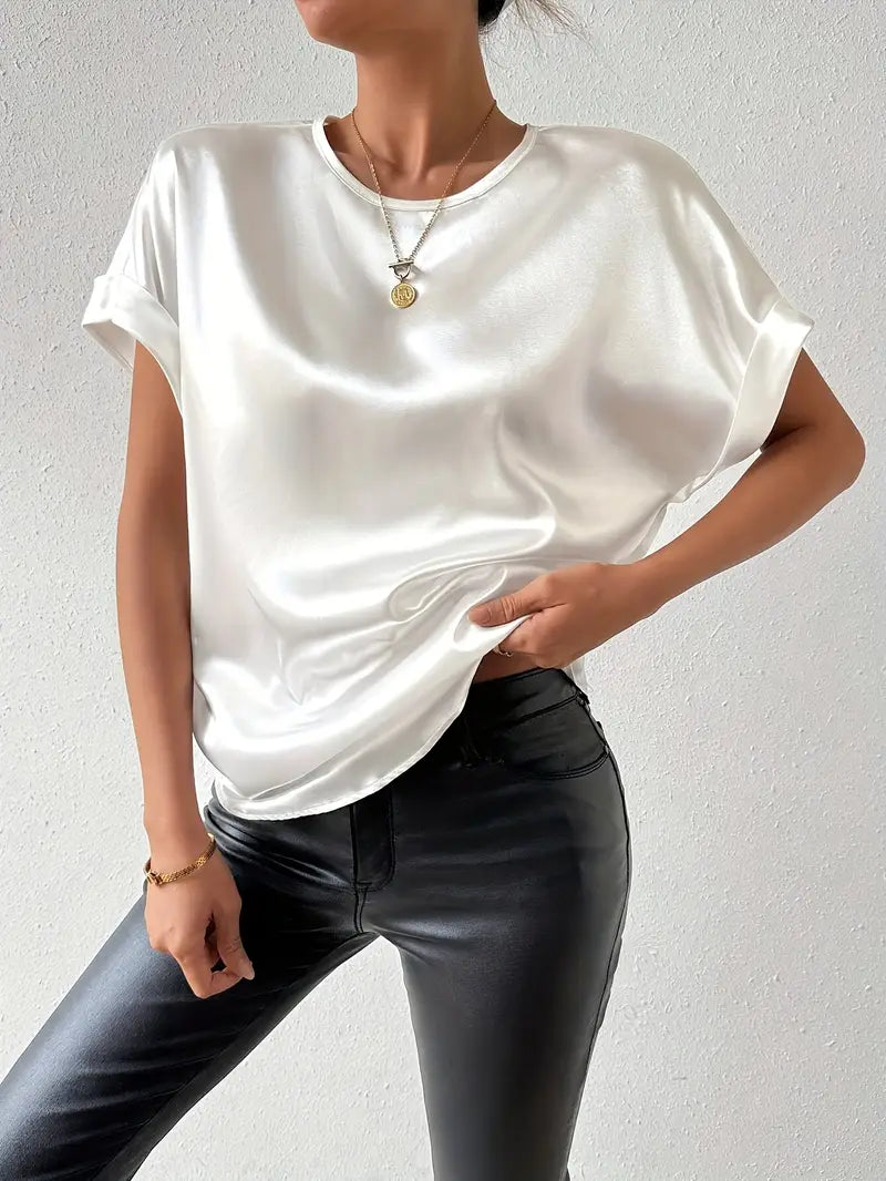 Heidi-Mode | Satin-T-Shirt mit Umgeschlagenen Ärmeln für Damen