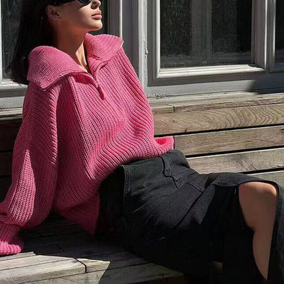 Pullover mit Reißverschluss und weitem Kragen | Stilvolle Bequemlichkeit | Moderner Chic