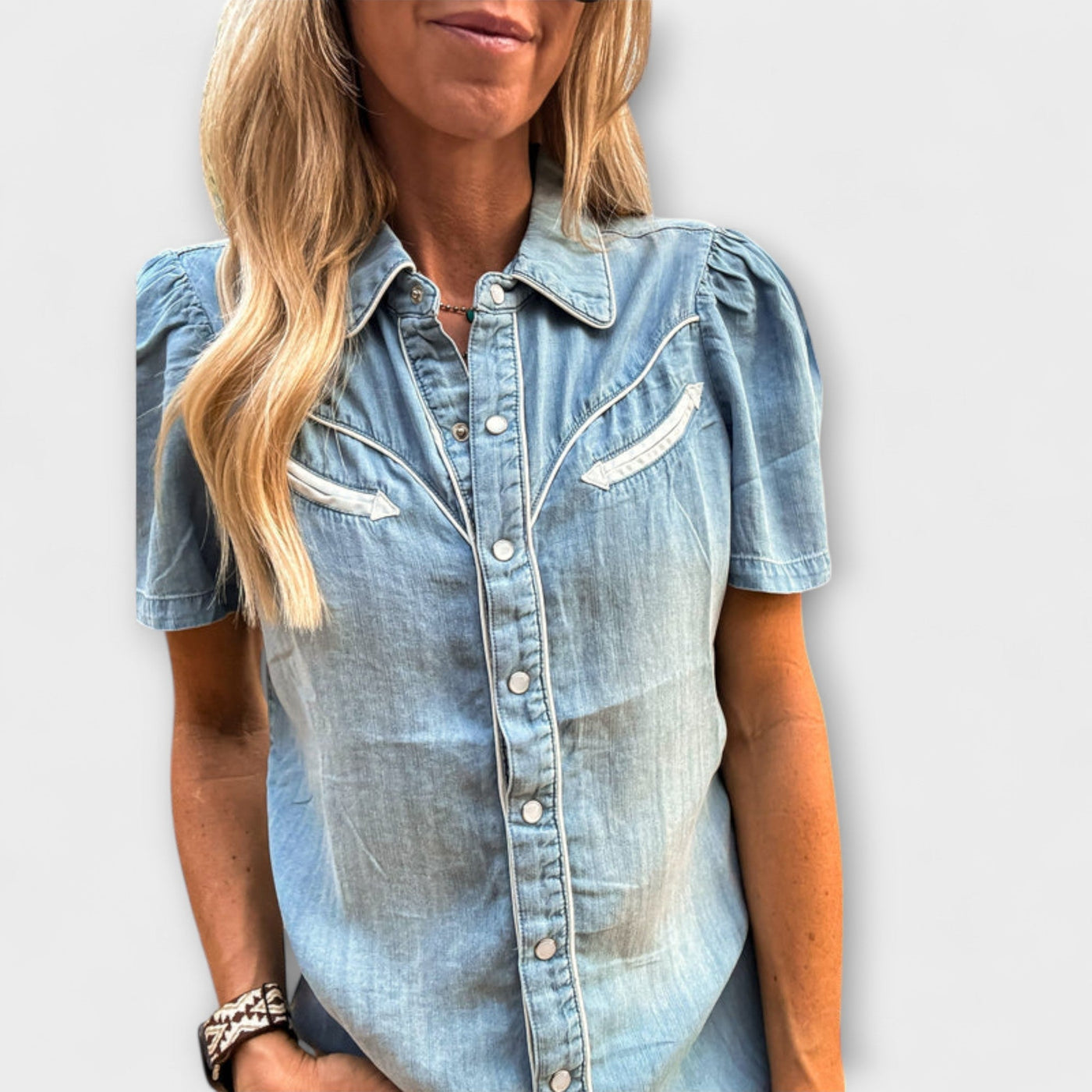 Autumn - Blaue Booker Western Hemd mit Knopfleiste