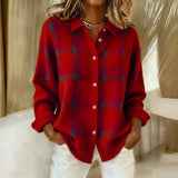 Damen Locker Geschnittener Knopfstrick Cardigan - Stilvolles Karo Design in Rot