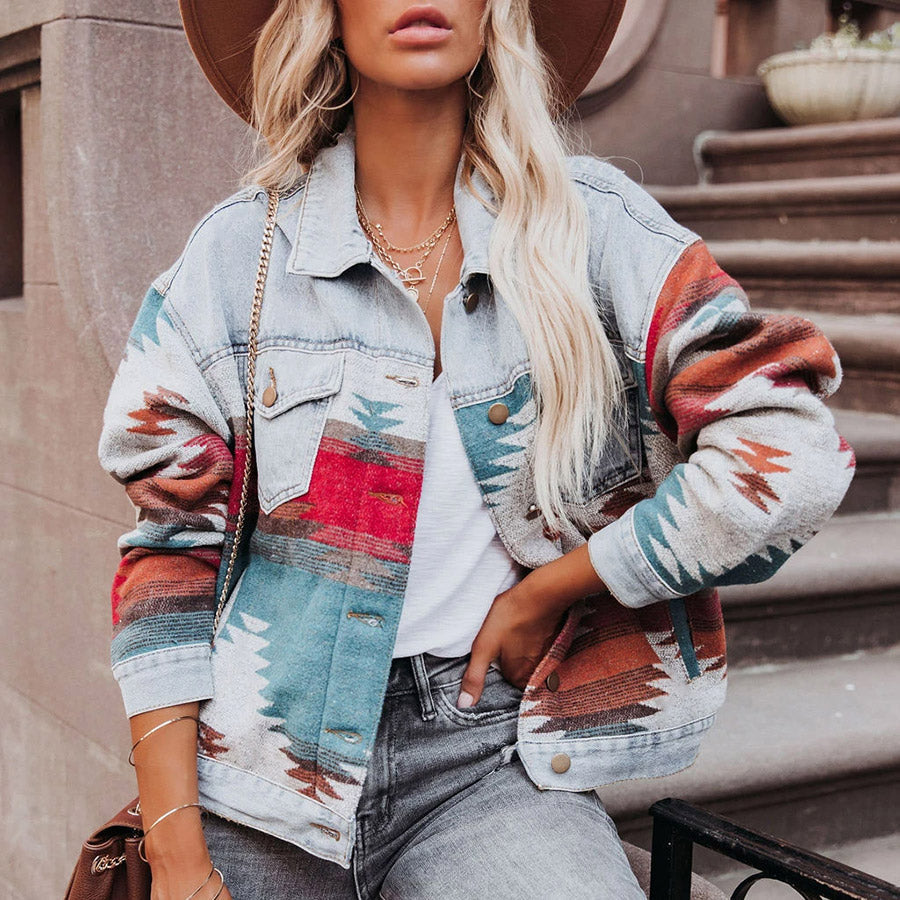 Ethno-Denim-Jacke | Boho-Chic | Lässige Eleganz