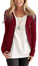Damen nan Feinstrick-Cardigan mit dekorativen Metallknöpfen und schmaler Silhouette Drune in Weinrot