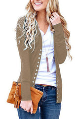 Damen nan Feinstrick-Cardigan mit dekorativen Metallknöpfen und schmaler Silhouette Drune in Khaki