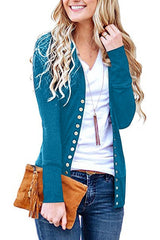 Damen nan Feinstrick-Cardigan mit dekorativen Metallknöpfen und schmaler Silhouette Drune in Lagunenblau