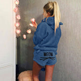 Damen nan kuscheliges zweiteiliges Lounge-Set mit Kapuzenpullover und Shorts mit MEOW-Stickerei Drune in Dunkelblau