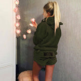 Damen nan kuscheliges zweiteiliges Lounge-Set mit Kapuzenpullover und Shorts mit MEOW-Stickerei Drune in Olivgrün