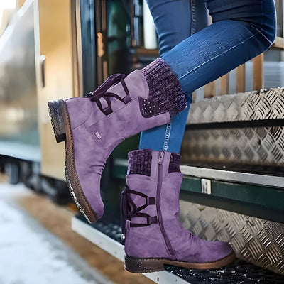 Gefütterte Winterstiefel | Strickmanschette & Schnürdetails | Warmer Komfort