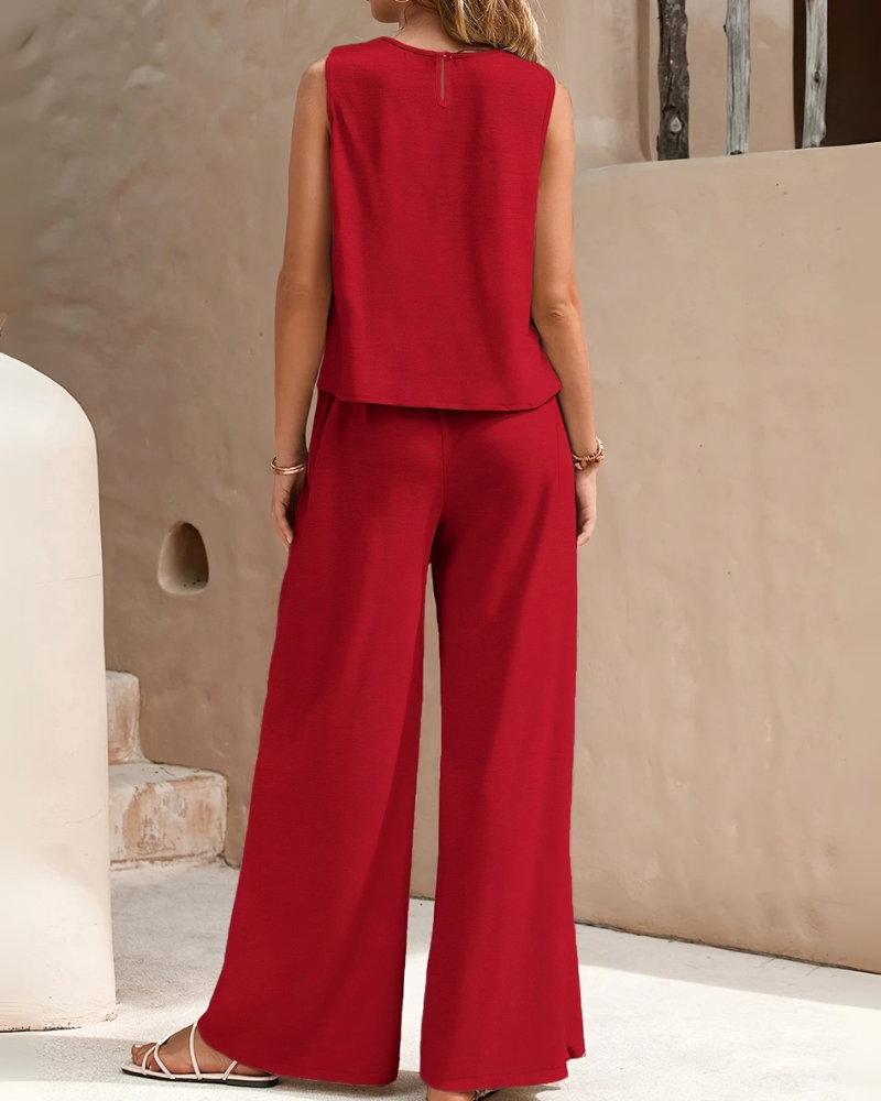 Damen Ärmelloses Freizeit Zweiteiler Set | Weite Hose