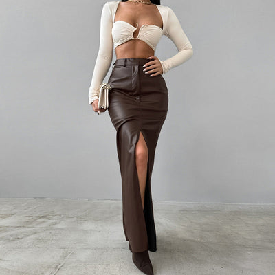 Krystal | High Waist Rock aus Kunstleder mit elegantem Schlitz