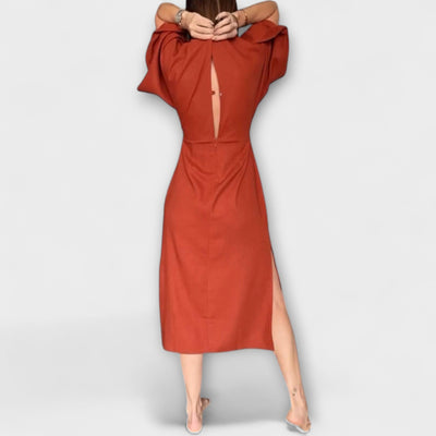 Holly - Lässiges V-Ausschnitt Kleid aus Baumwolle-Leinen mit Schnürung