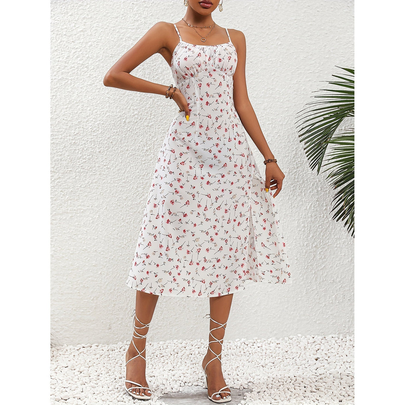 Avelena | Polka Dot Trägerkleid mit Schlitz