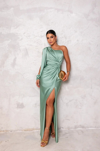 Satin-Ein-Schulter-Abendkleid | Elegant und Glamourös | Figurbetonter Schnitt