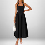 Joanna - Stilvolles Neckholder-Midikleid in Schwarz