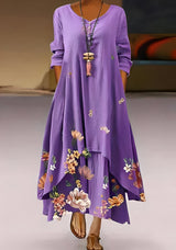 Belle - Stilvolles, locker sitzendes Kleid mit Print für Damen in Lila