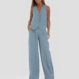 Joan - Lässiges, ärmelloses Set mit weitem Bein für Damen in Blau