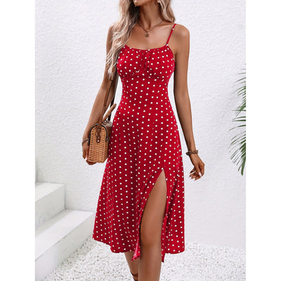 Avelena | Polka Dot Trägerkleid mit Schlitz