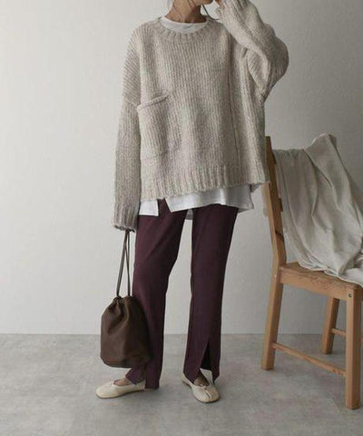 Oversized Strickpullover | Grobstrick & Tasche | Lässiger Komfort