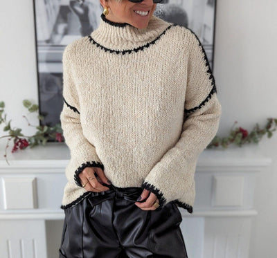 Kuscheliger Strickpullover | Kontrastdetails & Rollkragen | Stilvoller Komfort