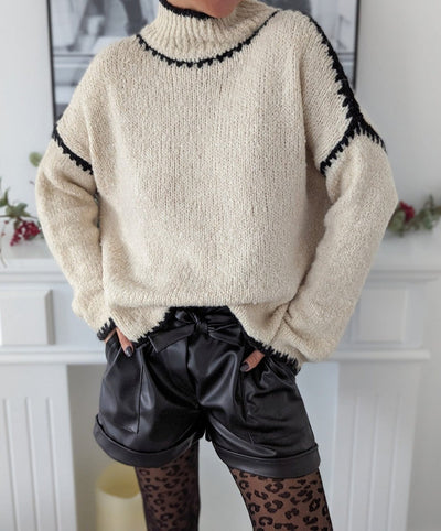 Kuscheliger Strickpullover | Kontrastdetails & Rollkragen | Stilvoller Komfort