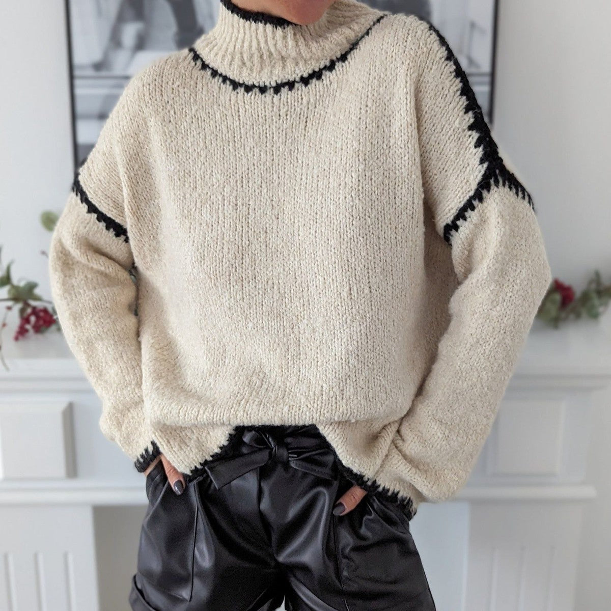 Kuscheliger Strickpullover | Kontrastdetails & Rollkragen | Stilvoller Komfort