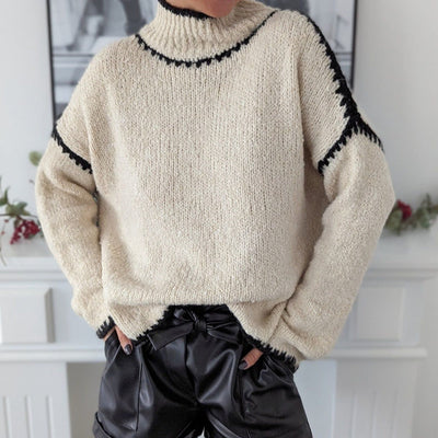 Kuscheliger Strickpullover | Kontrastdetails & Rollkragen | Stilvoller Komfort