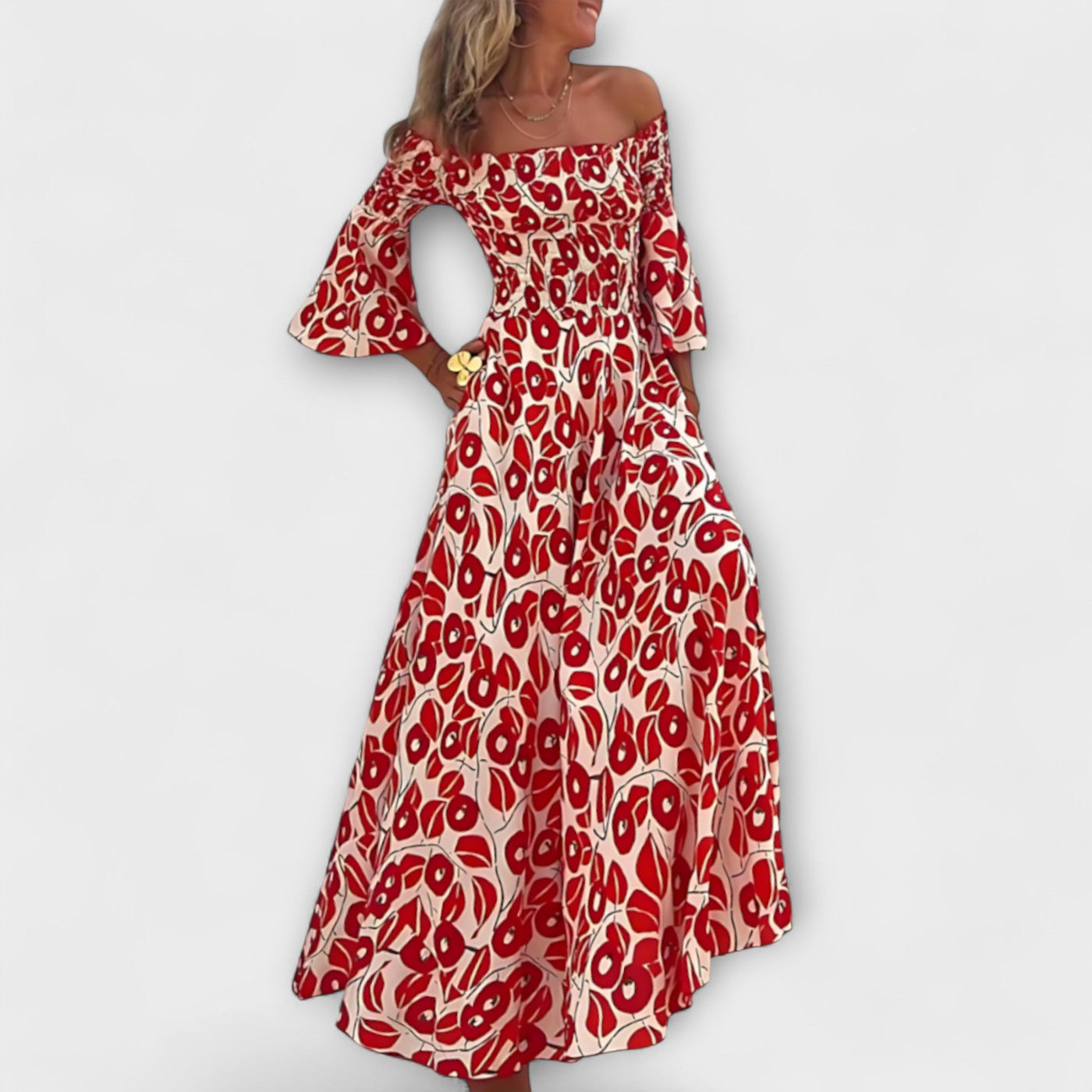 Bella - Off-Shoulder Kleid mit Meeresblumen