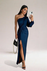Asymmetrisches Einärmeliges Abendkleid - Joy in Dunkelblau