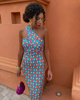 Asymmetrisches One-Shoulder Midikleid Damen Sommer in Blaugrün