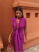 Aurélie | Elegantes langes Damenkleid mit Drapierung und Schlitz in Rosa